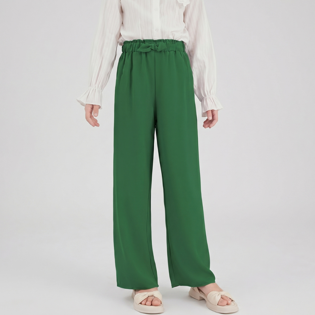 Spring And Summer Wear Loose Wide Palazzo Pants With Bow Accent For Girls