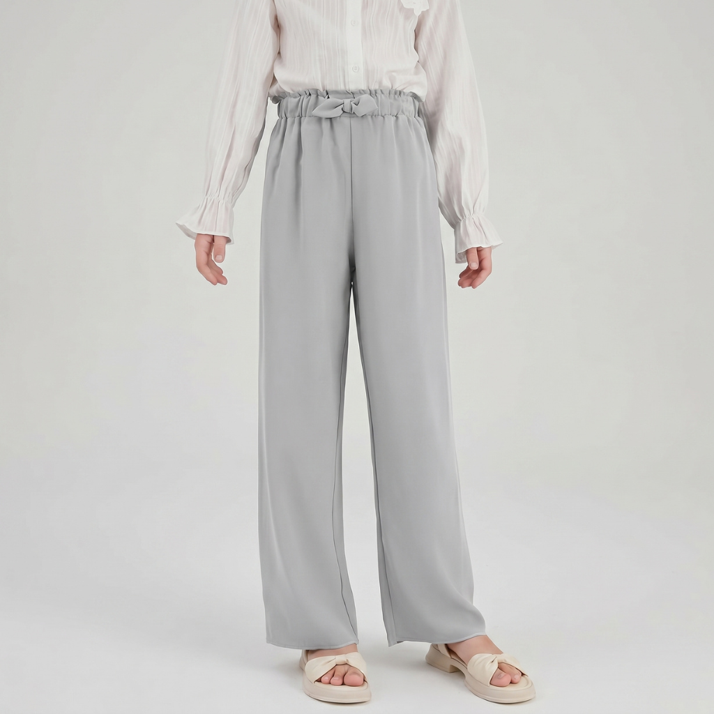 Spring And Summer Wear Loose Wide Palazzo Pants With Bow Accent For Girls