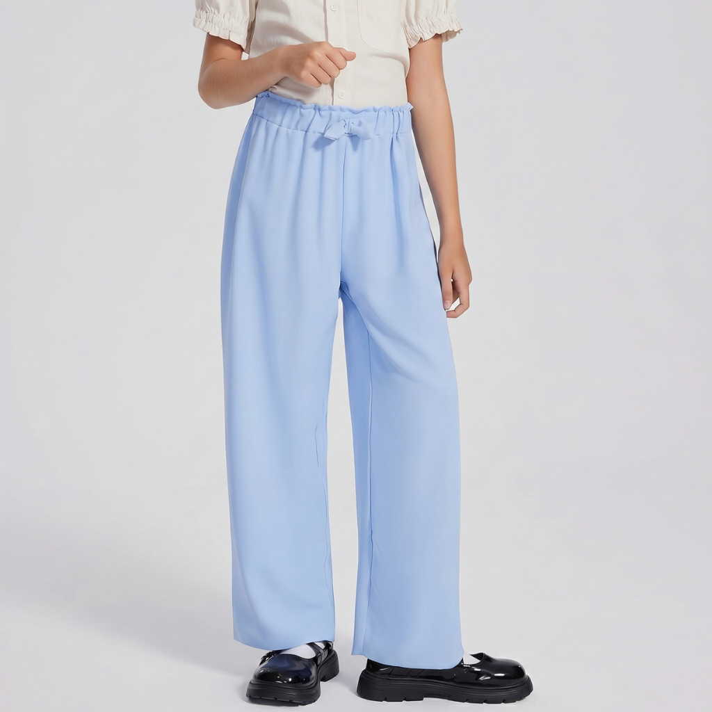Spring And Summer Wear Loose Wide Palazzo Pants With Bow Accent For Girls