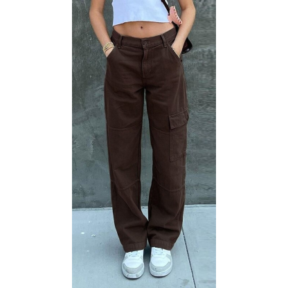 Women's Straight Cargo Pants With Pockets-Legletic