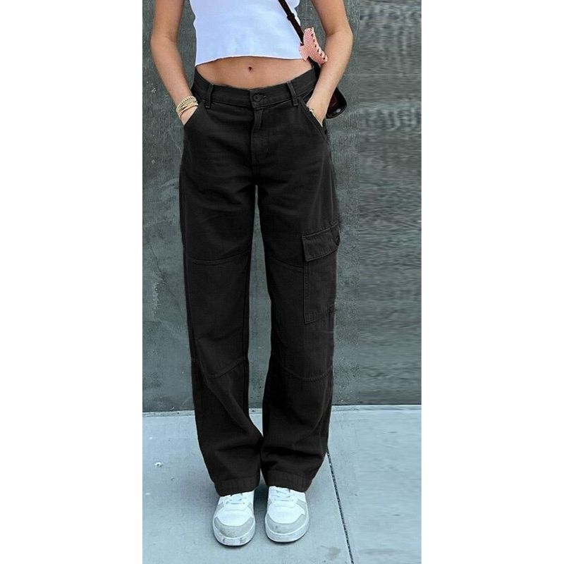 Women's Straight Cargo Pants With Pockets-Legletic