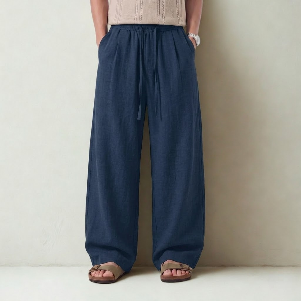 Lightweight Wide Fit Trousers With Adjustable Drawstring For Men