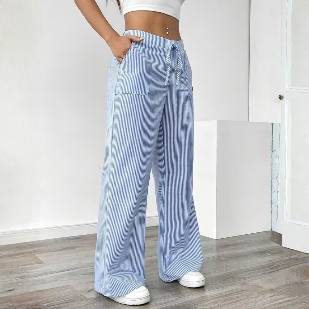 Elegant Casual Commuter Striped Loose Fit Pants For Women