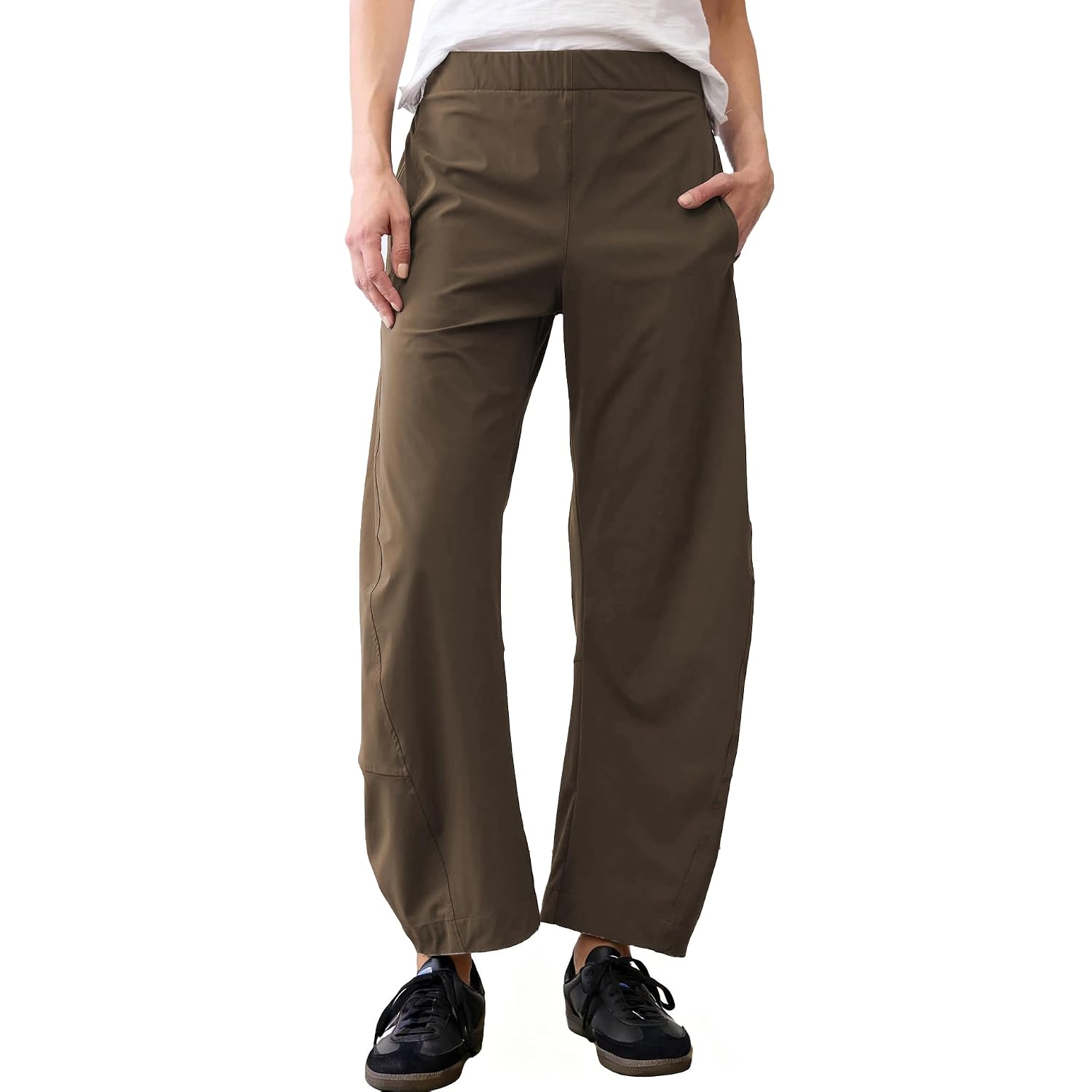Mid Rise Tapered Pants With Pockets For Women