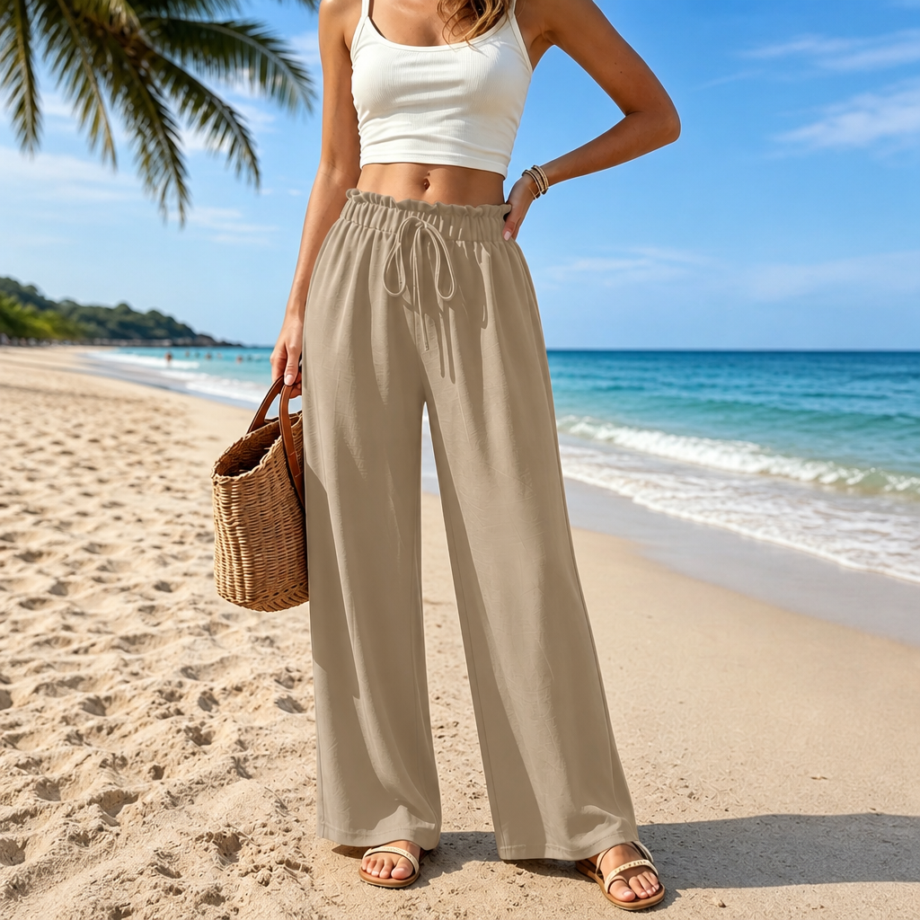 Flowy Drawstring Palazzo Beach Pants for Women