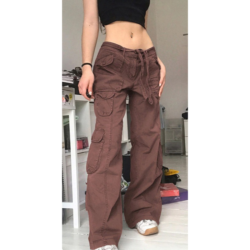Women's Straight Oversize Cargo Pants With Pockets-Legletic