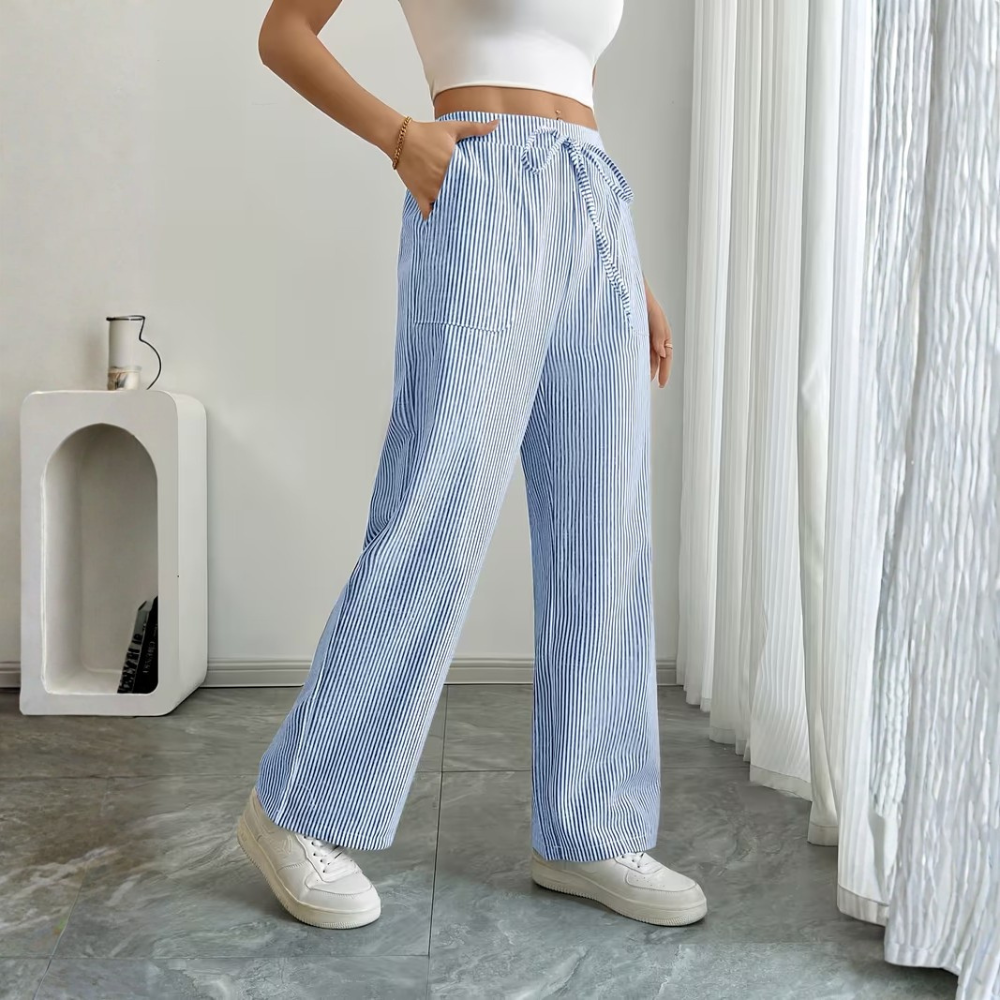 Elegant Casual Commuter Striped Loose Fit Pants For Women