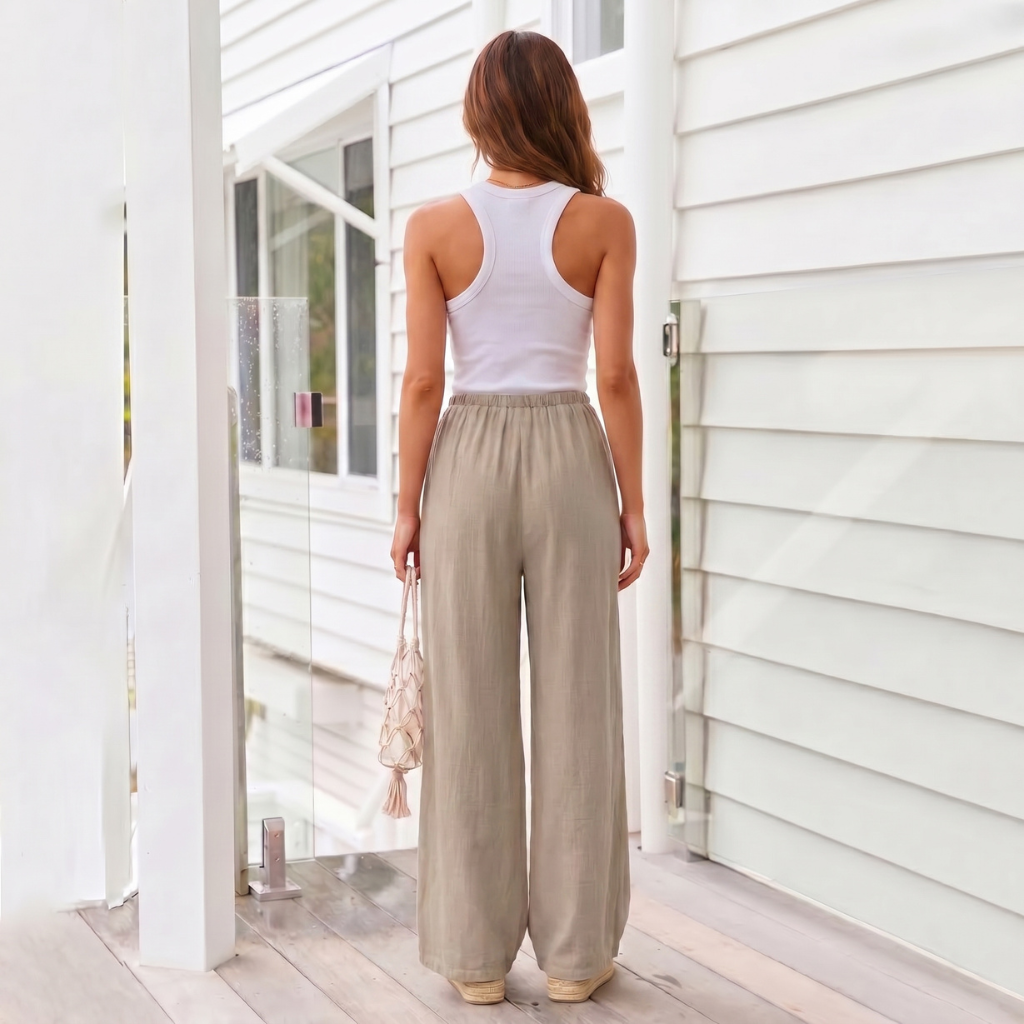 Summer Wide Flowy Beach Palazzo Pants With Pockets For Women