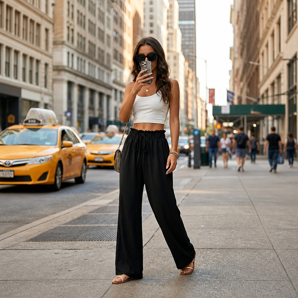 Flowy Drawstring Palazzo Beach Pants for Women