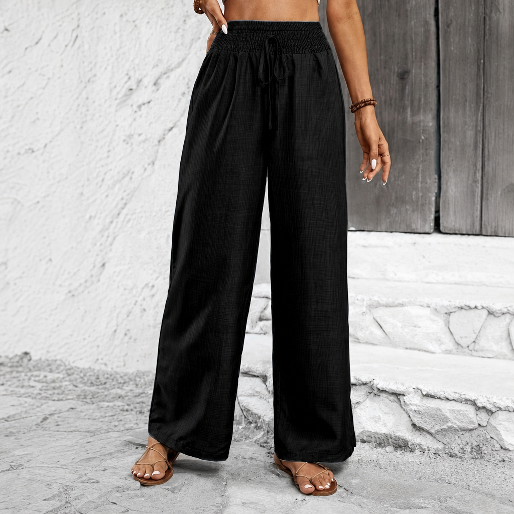 Drawstring Wide Leg Casual Pants For Women