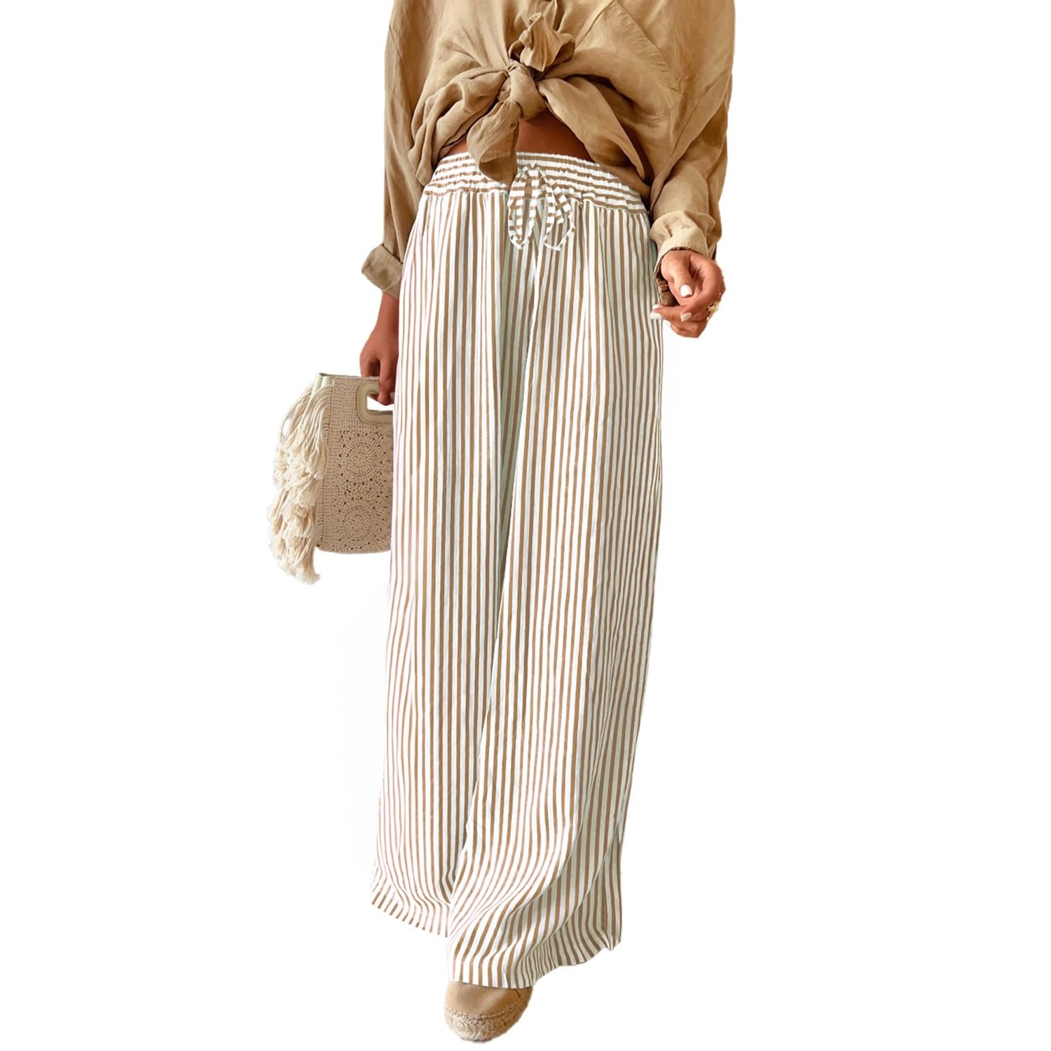 Casual Striped Wide Drawstring Pants With Pockets