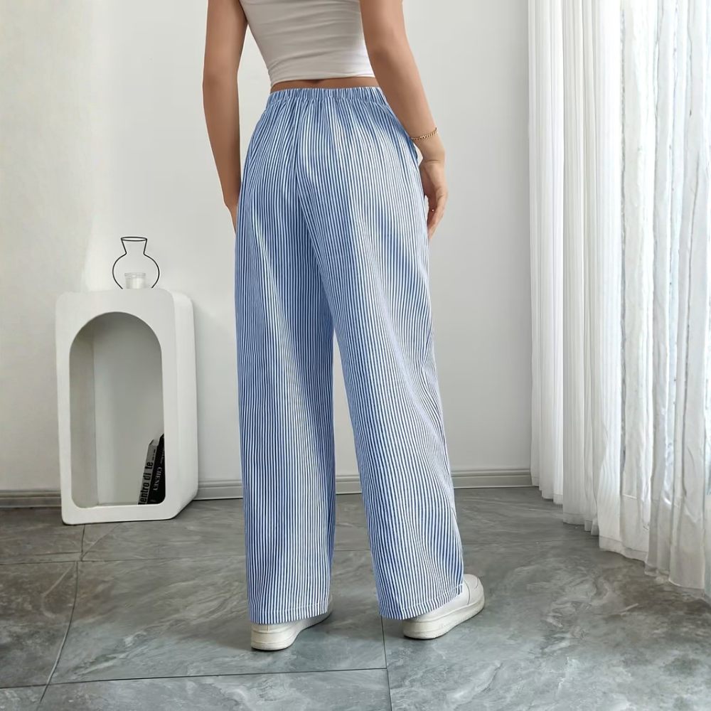 Elegant Casual Commuter Striped Loose Fit Pants For Women