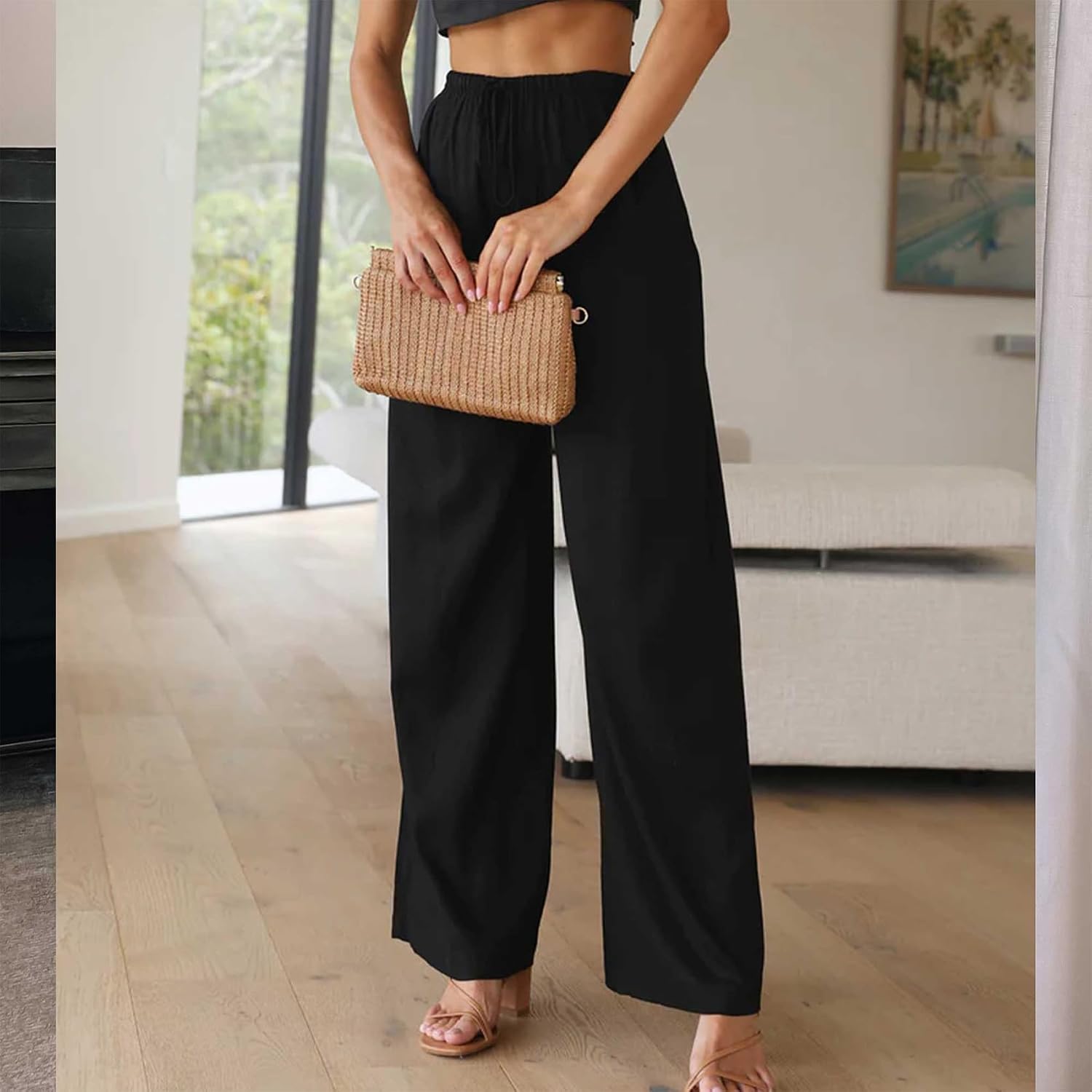 Casual Wide Palazzo Pants With Drawstring For Women