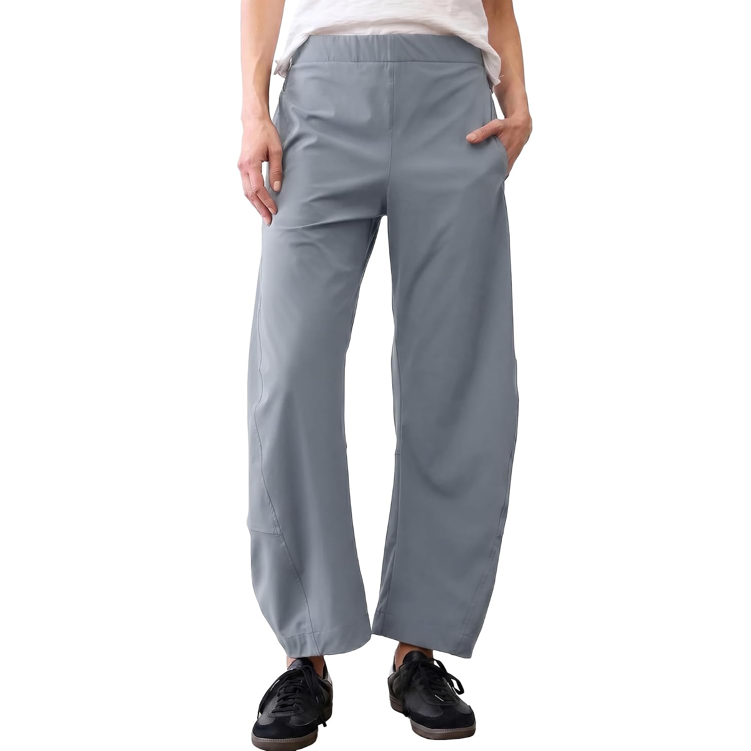 Mid Rise Tapered Pants With Pockets For Women