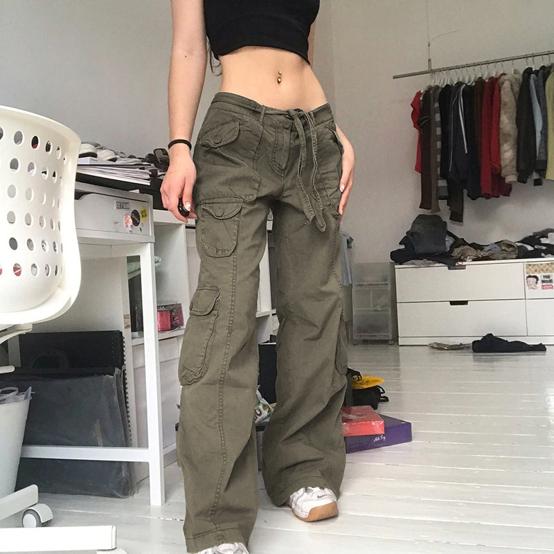 Women's Straight Oversize Cargo Pants With Pockets-Legletic