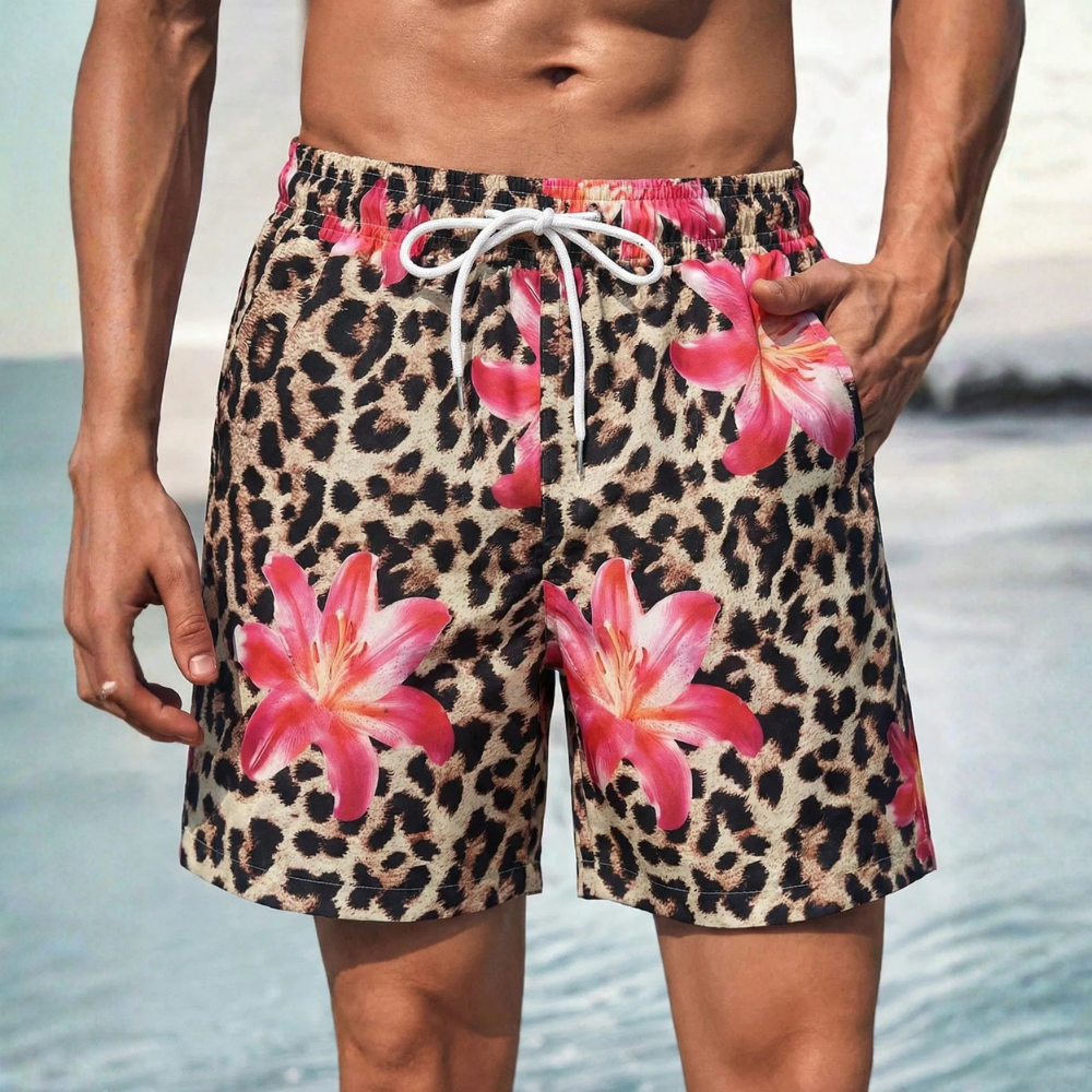 Beach Matching Swimwear Set With Tropical Print For Couples