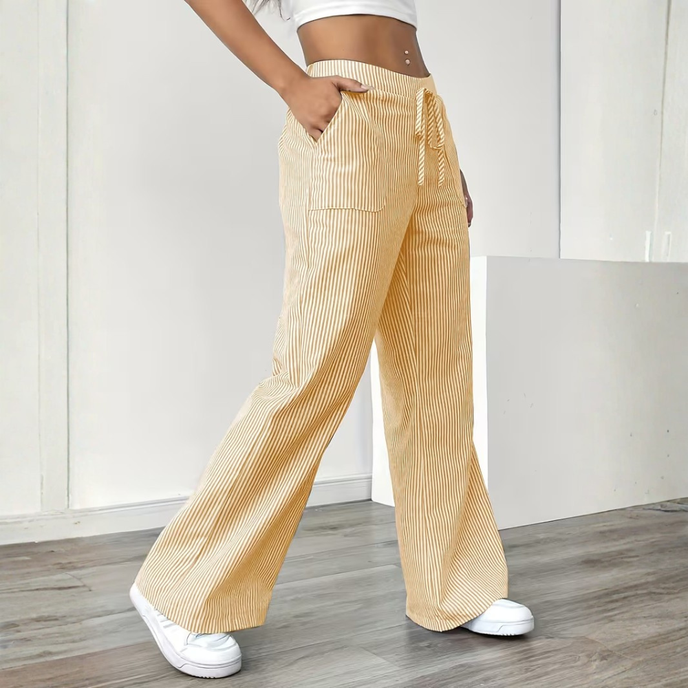 Elegant Casual Commuter Striped Loose Fit Pants For Women