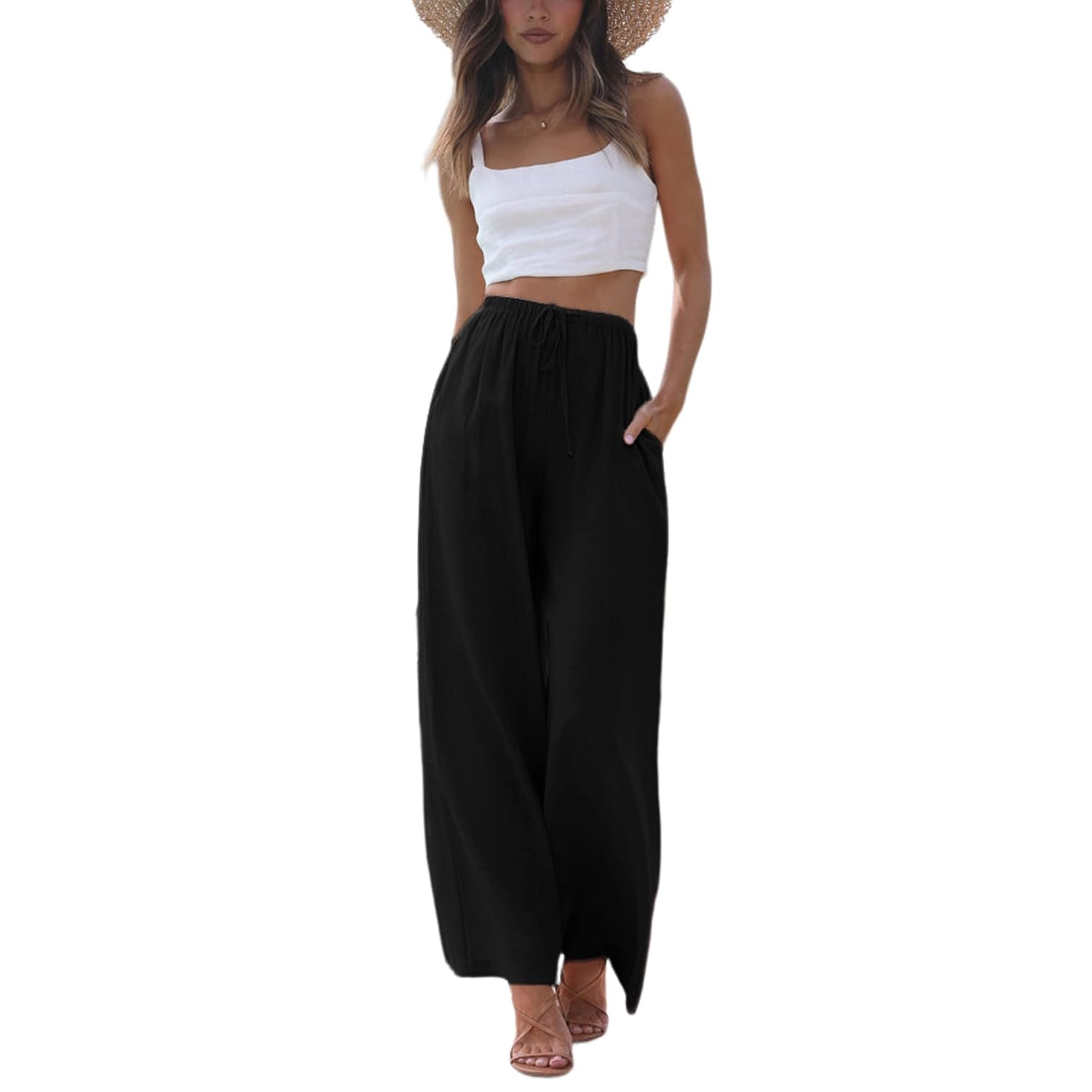Wide Palazzo Cotton Linen Beach Summer Pants For Women