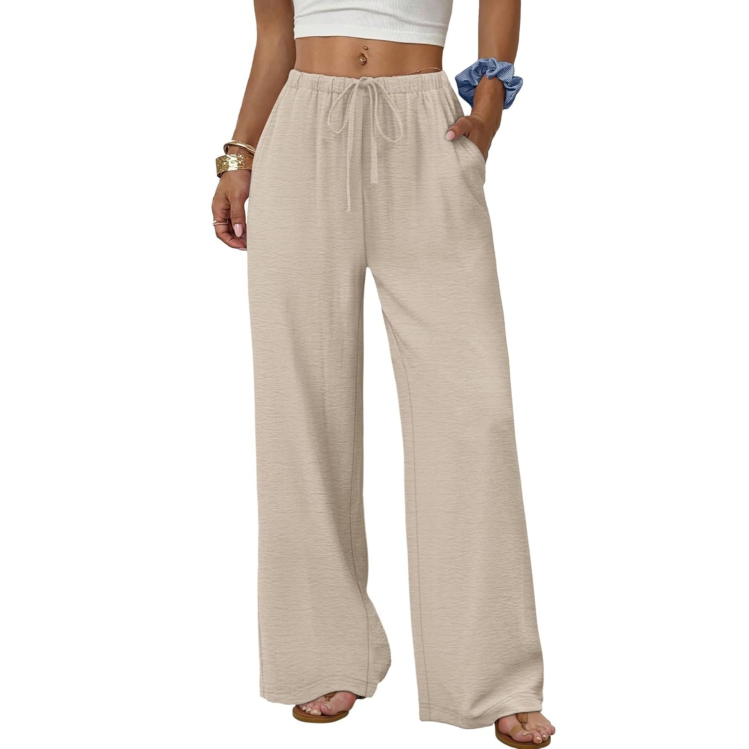 Flowy Wide Length Palazzo Pants With Pockets For Women