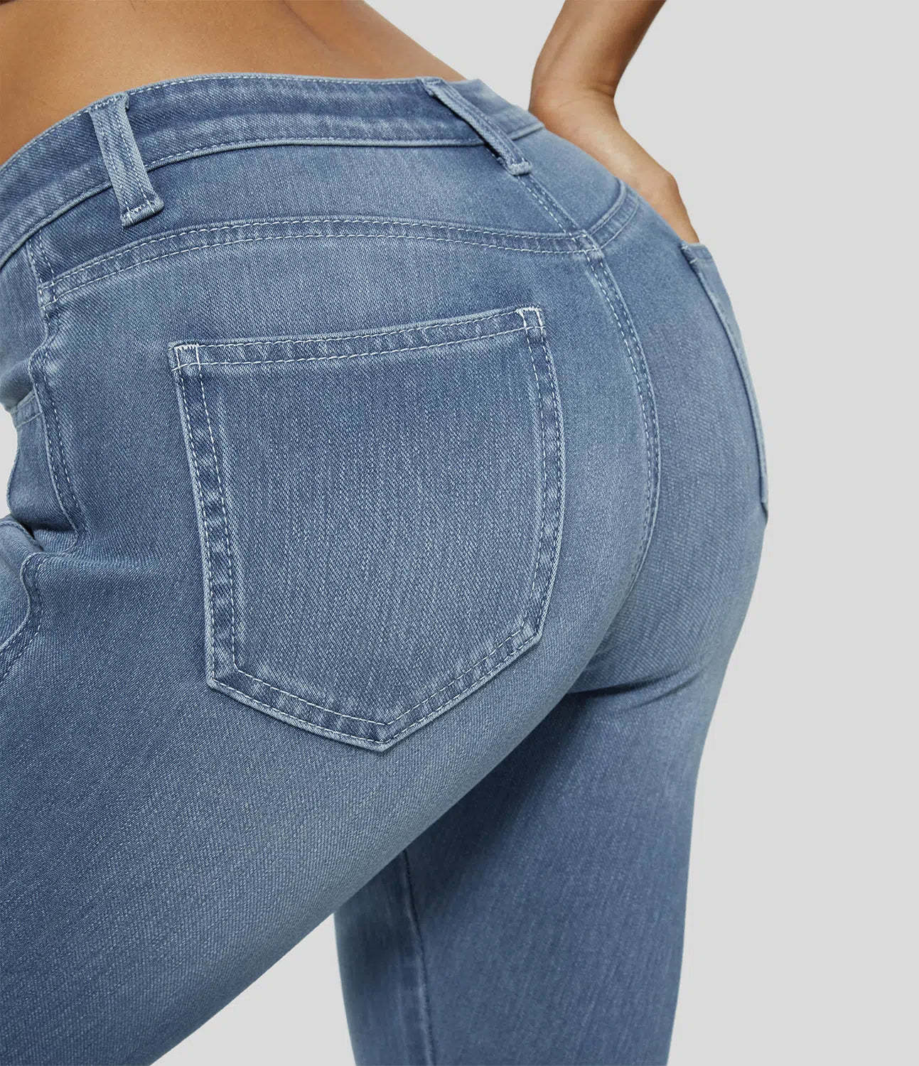 Mid Rise Button Zipper Multiple Pockets Stretchy Knit Casual Skinny Jeans-Legletic