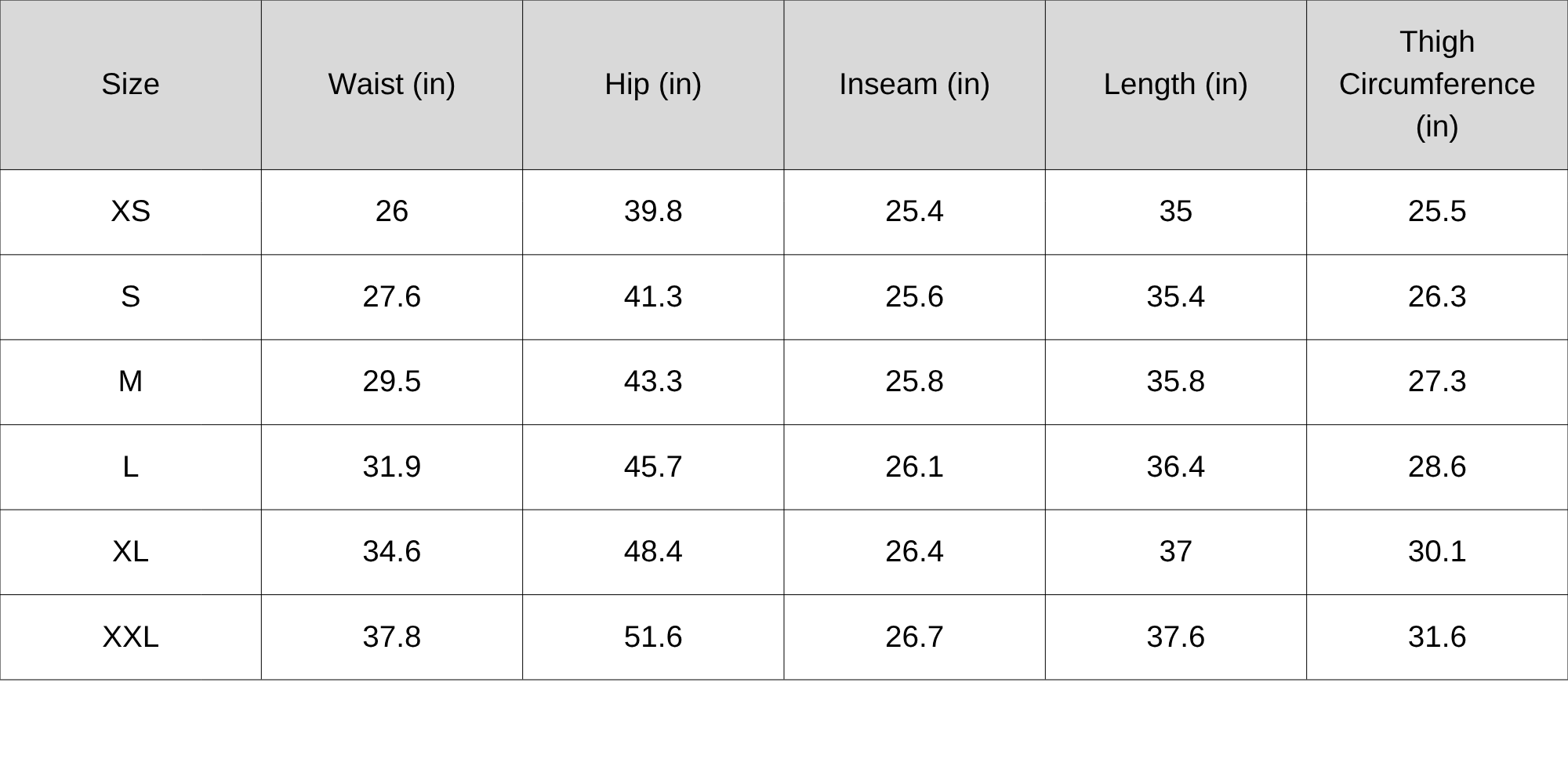 Size Chart