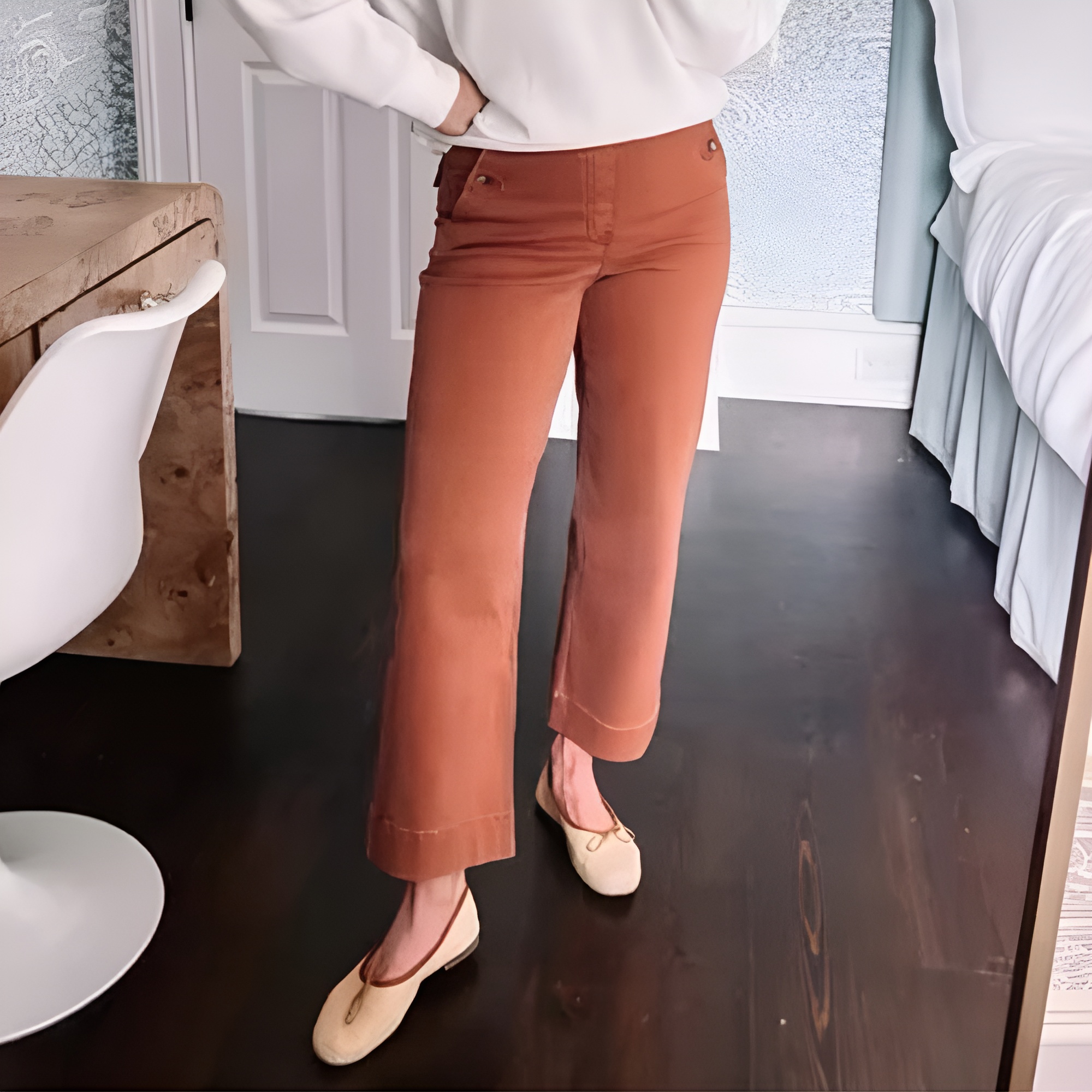 Casual High Rise Cropped Wide Pants For Women