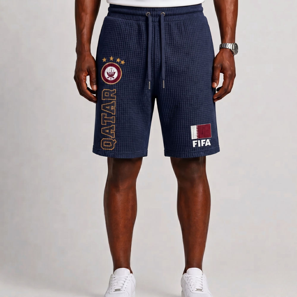 FIFA 2026 Qatar Printed Waffle Football Fan Shorts