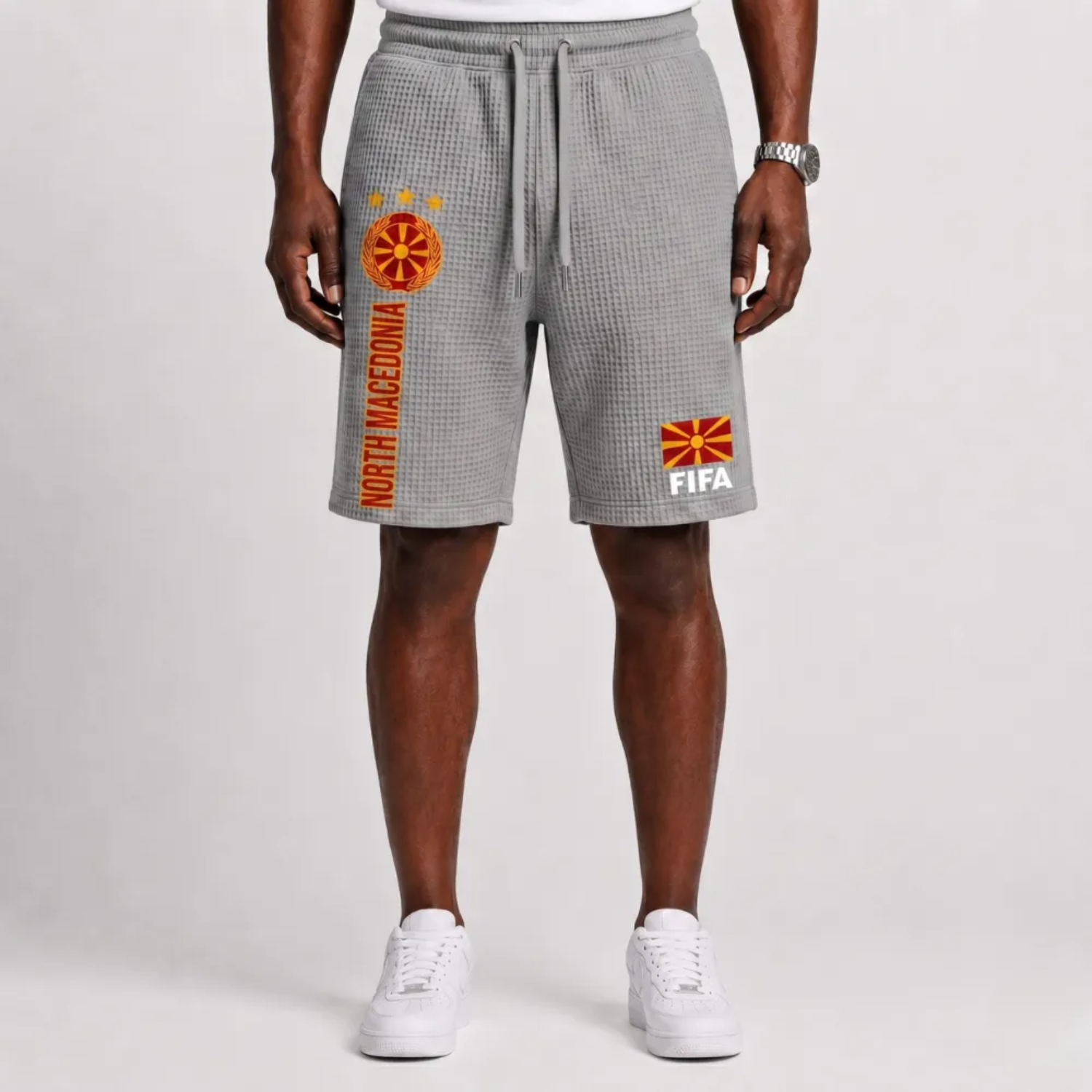 FIFA 2026 North Macedonia Printed Waffle Football Fan Shorts