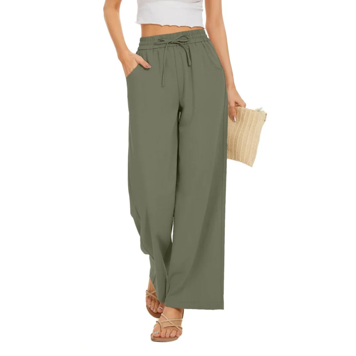 Loose Fit Palazzo Pants With Elastic And Pockets For Women