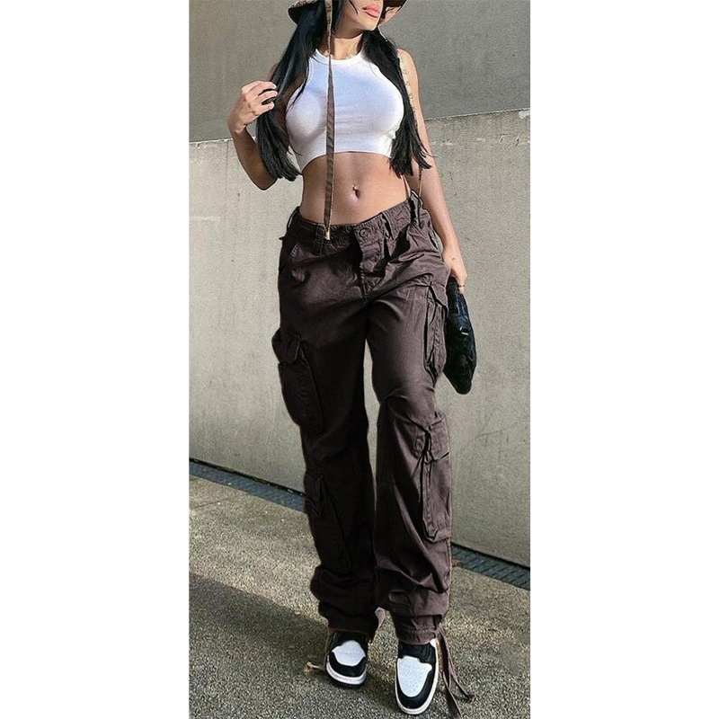 Women's Straight Baggy Cargo Pants With Pockets-Legletic
