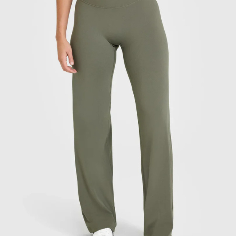 Stretch Fit Straight Pants With High Rise And Silky Texture-Legletic