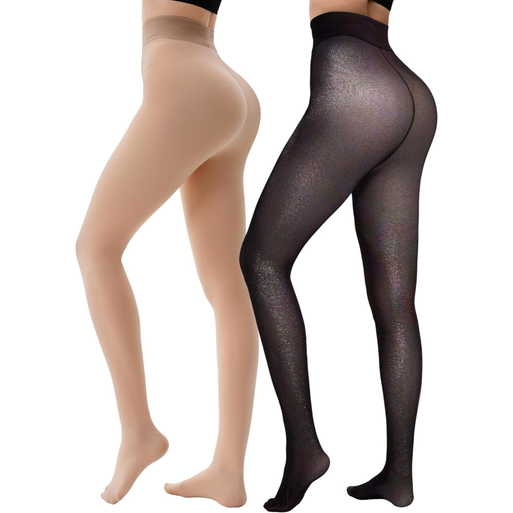2 Pairs Fleece Lined Tights Women