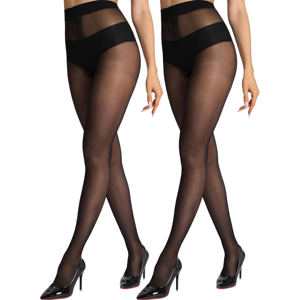 2 Pairs Of Sheer Tights For Women With Reinforced T Crotch And Control Top