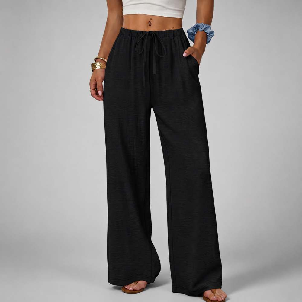 Summer Beach Wide Drawstring Flowy Palazzo Pants For Women