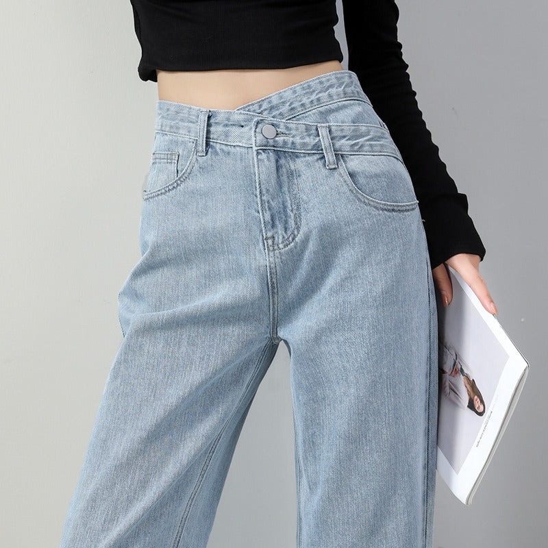 Women's Casual High Waist Straight Jeans-Legletic
