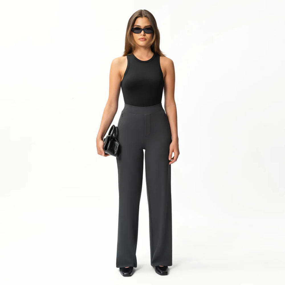 Solid Colored Straight Pants-Legletic