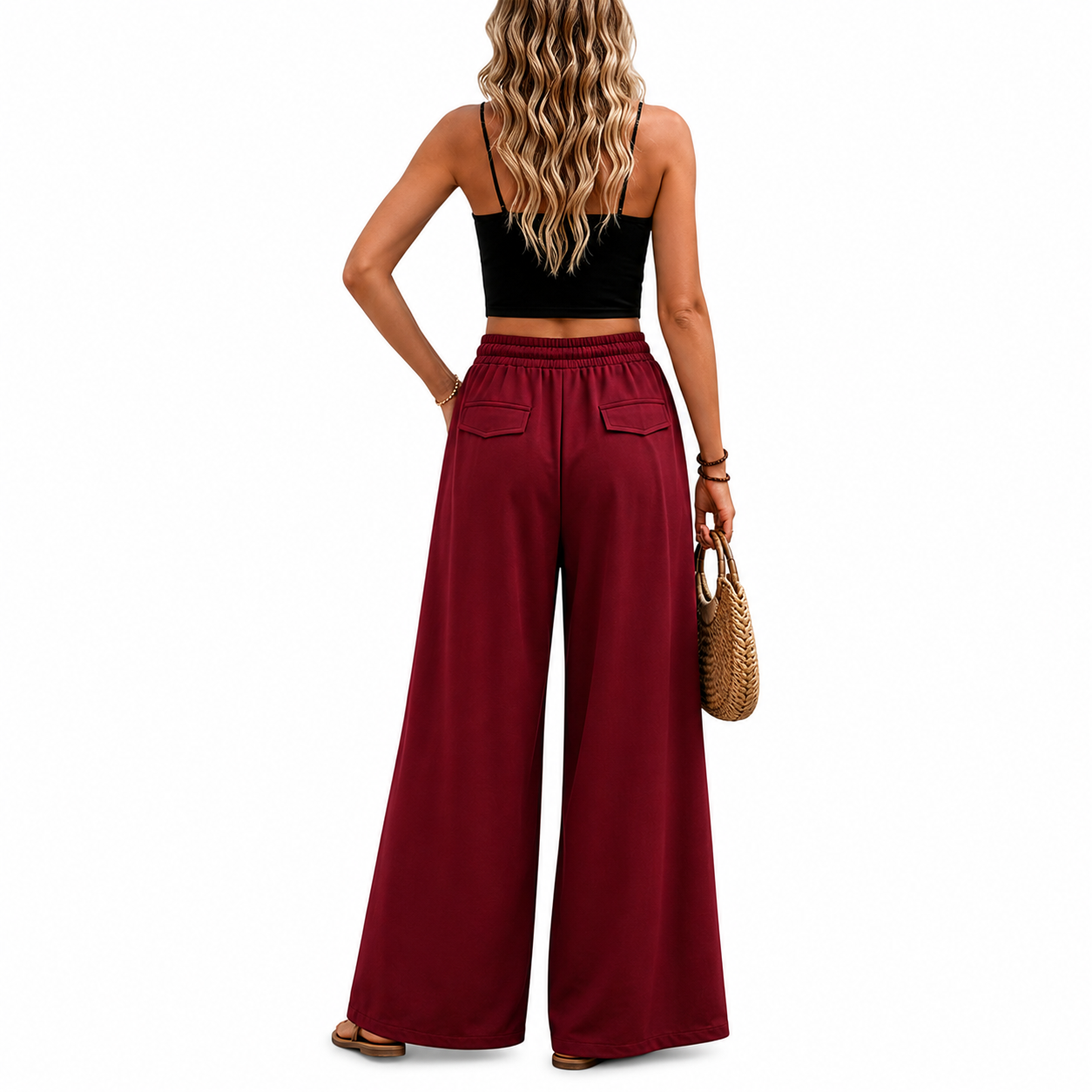 Sporty And Casual Pleated High Wide Pants For Women