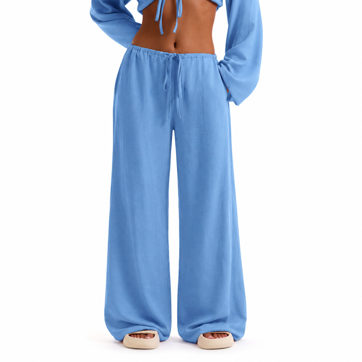 Tie Front Linen Feel Vacation Beach Trousers For Women