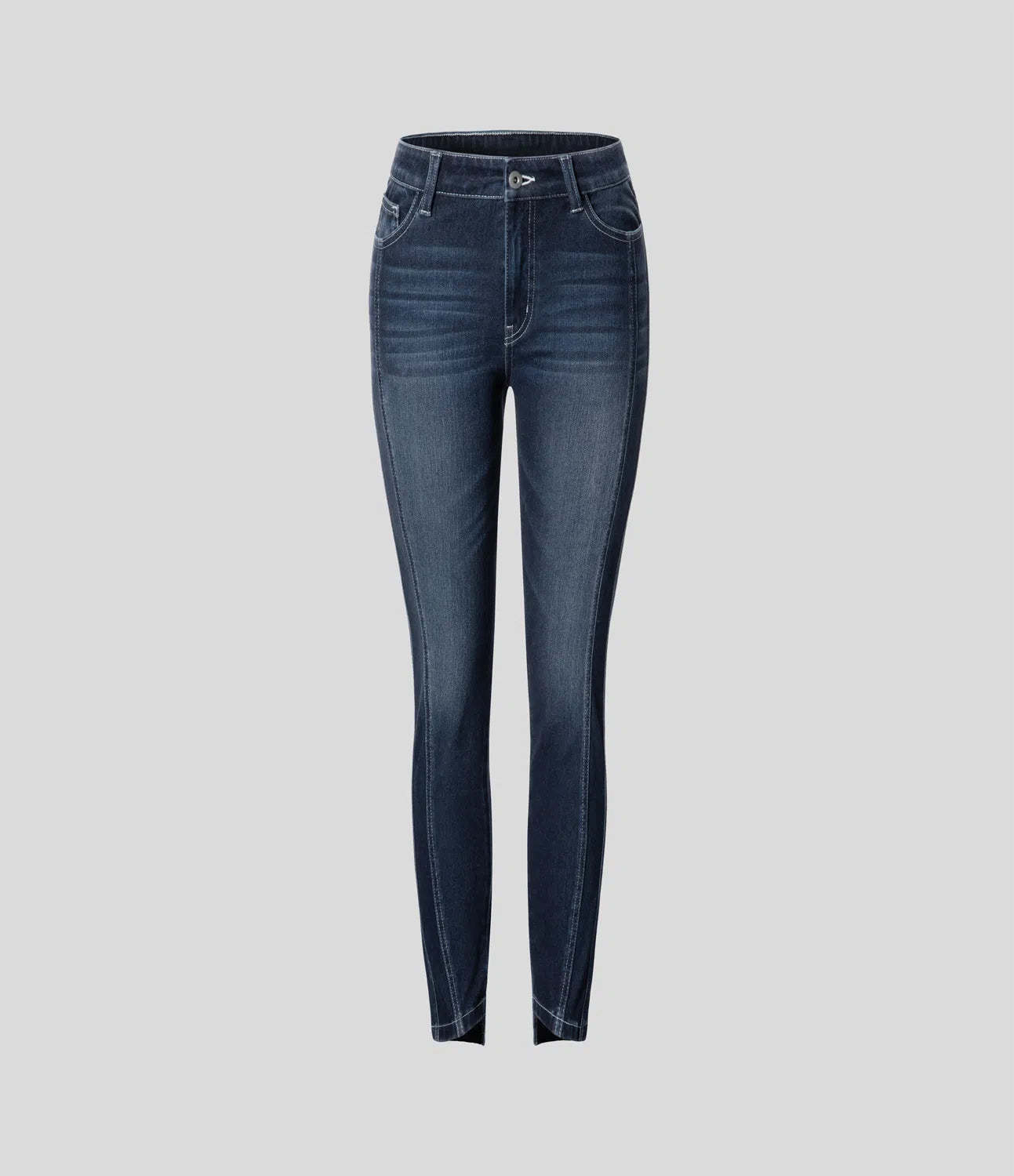 Mid Rise Button Zipper Multiple Pockets Stretchy Knit Casual Skinny Jeans-Legletic