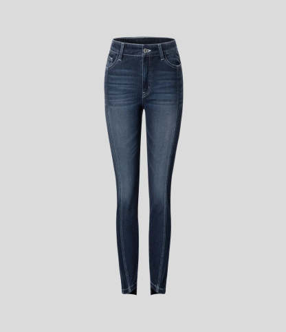 Mid Rise Button Zipper Multiple Pockets Stretchy Knit Casual Skinny Jeans-Legletic