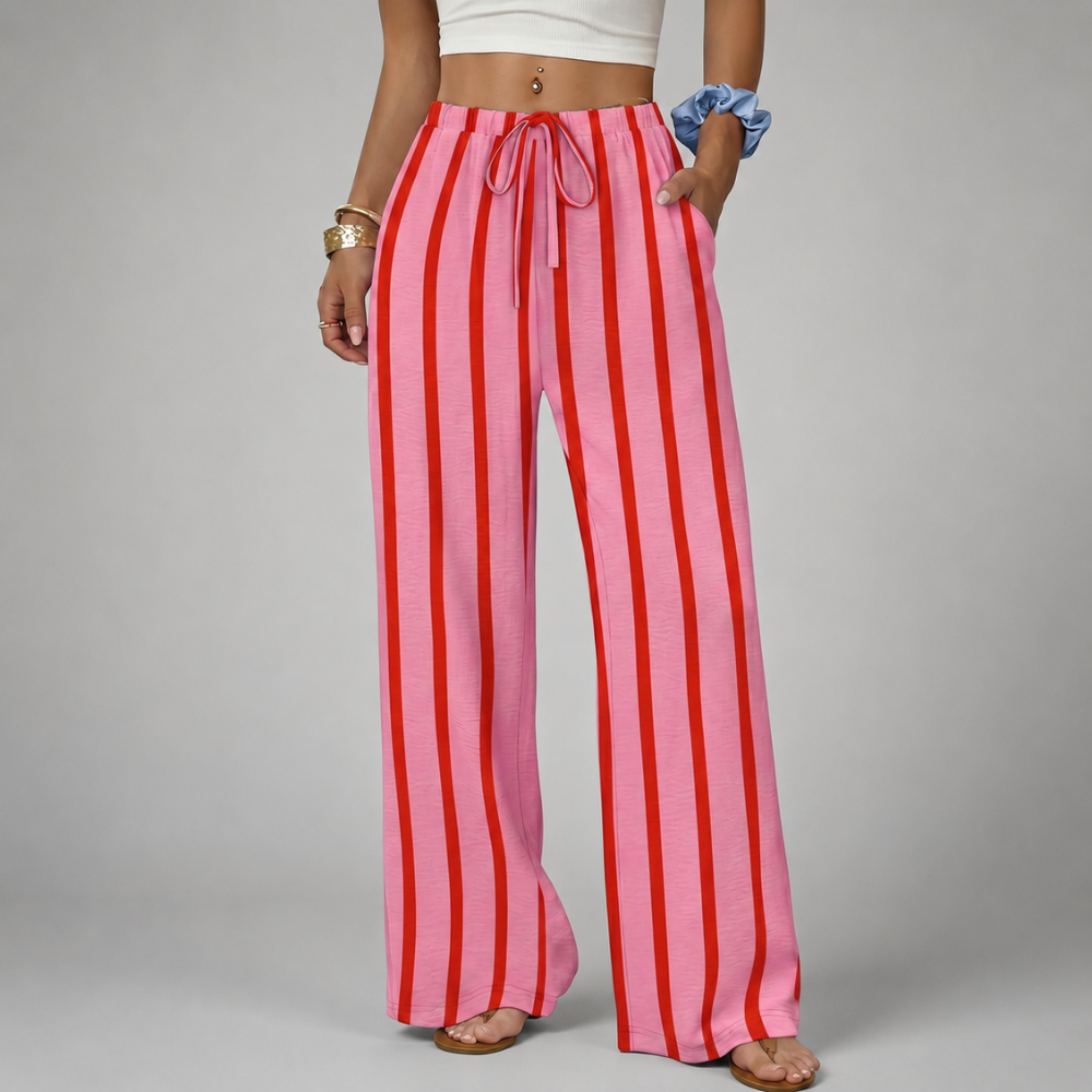 Summer Beach Wide Drawstring Flowy Palazzo Pants For Women