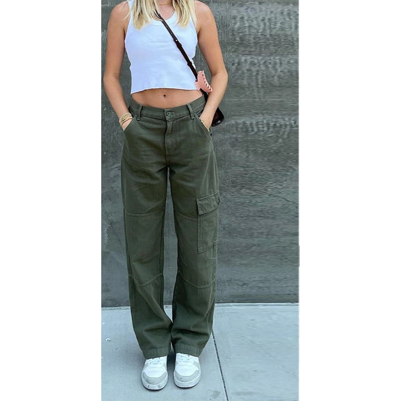 Women's Straight Cargo Pants With Pockets-Legletic