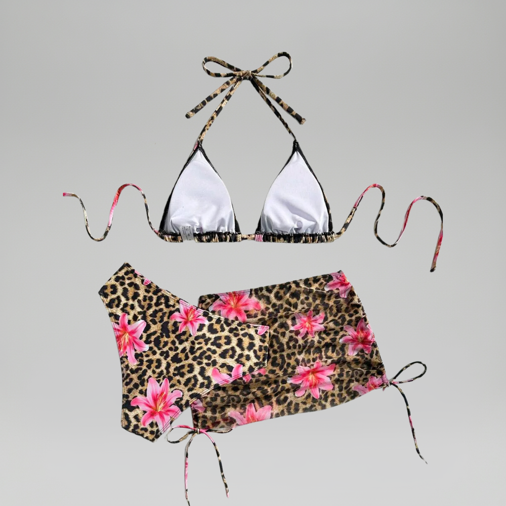 Beach Matching Swimwear Set With Tropical Print For Couples