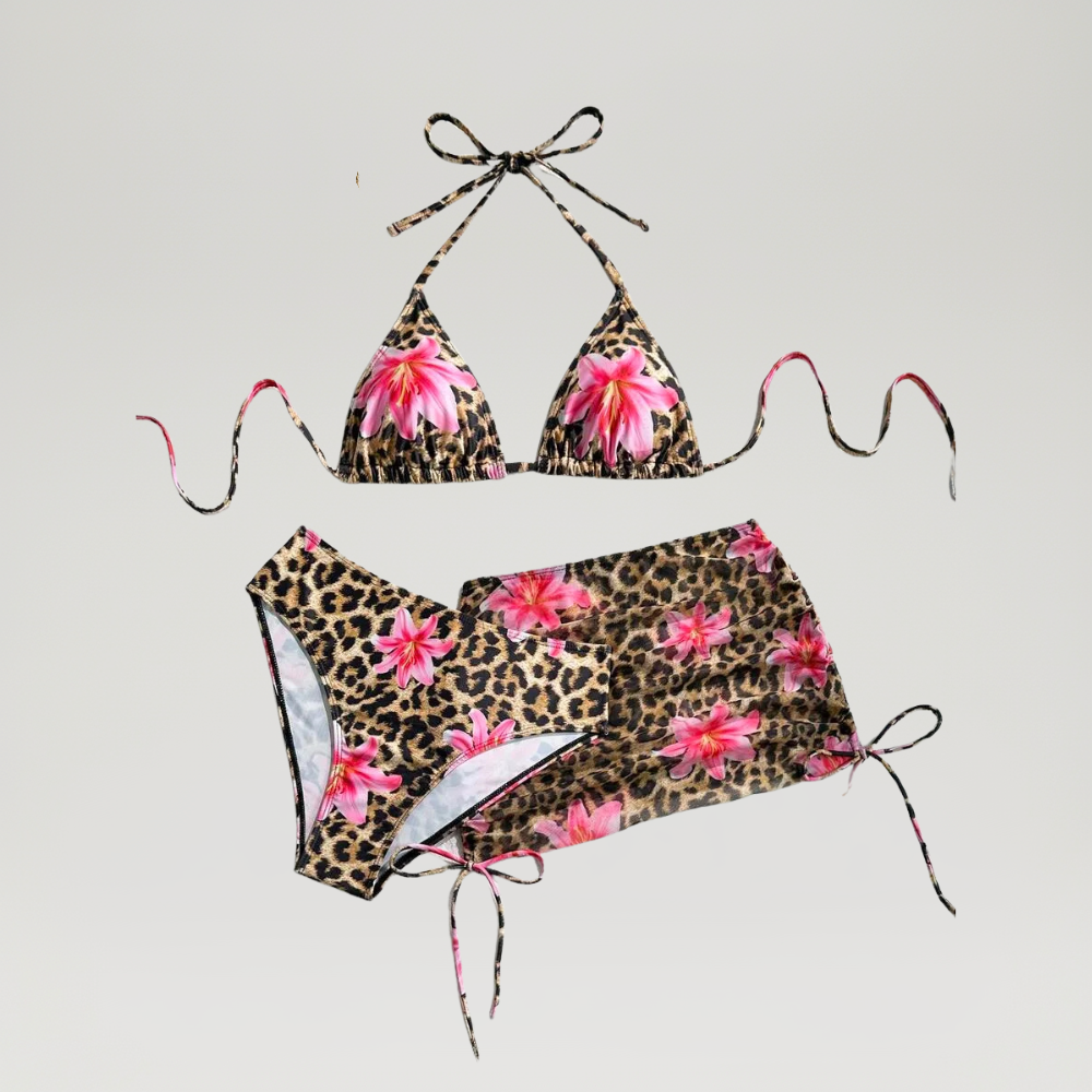 Beach Matching Swimwear Set With Tropical Print For Couples