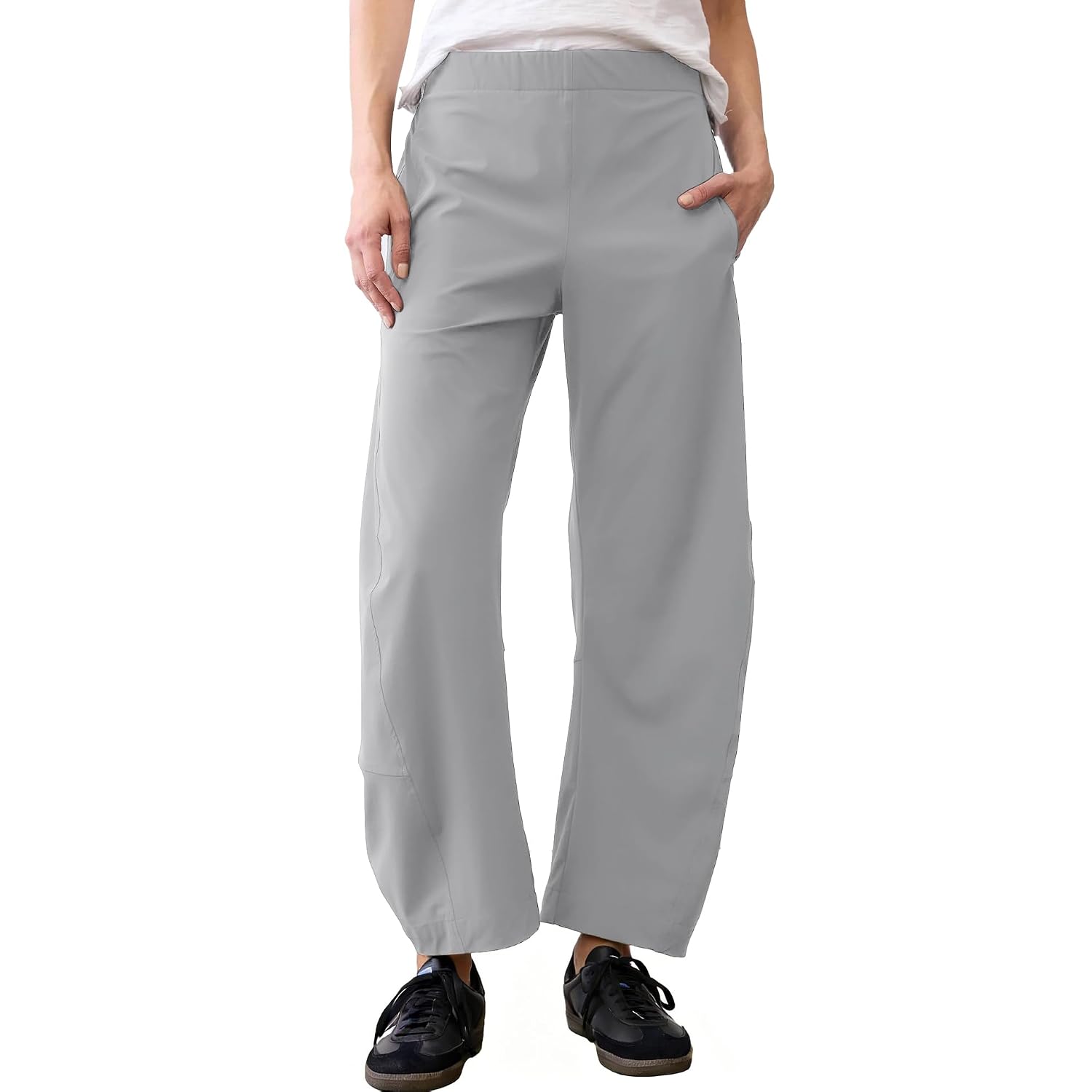 Mid Rise Tapered Pants With Pockets For Women