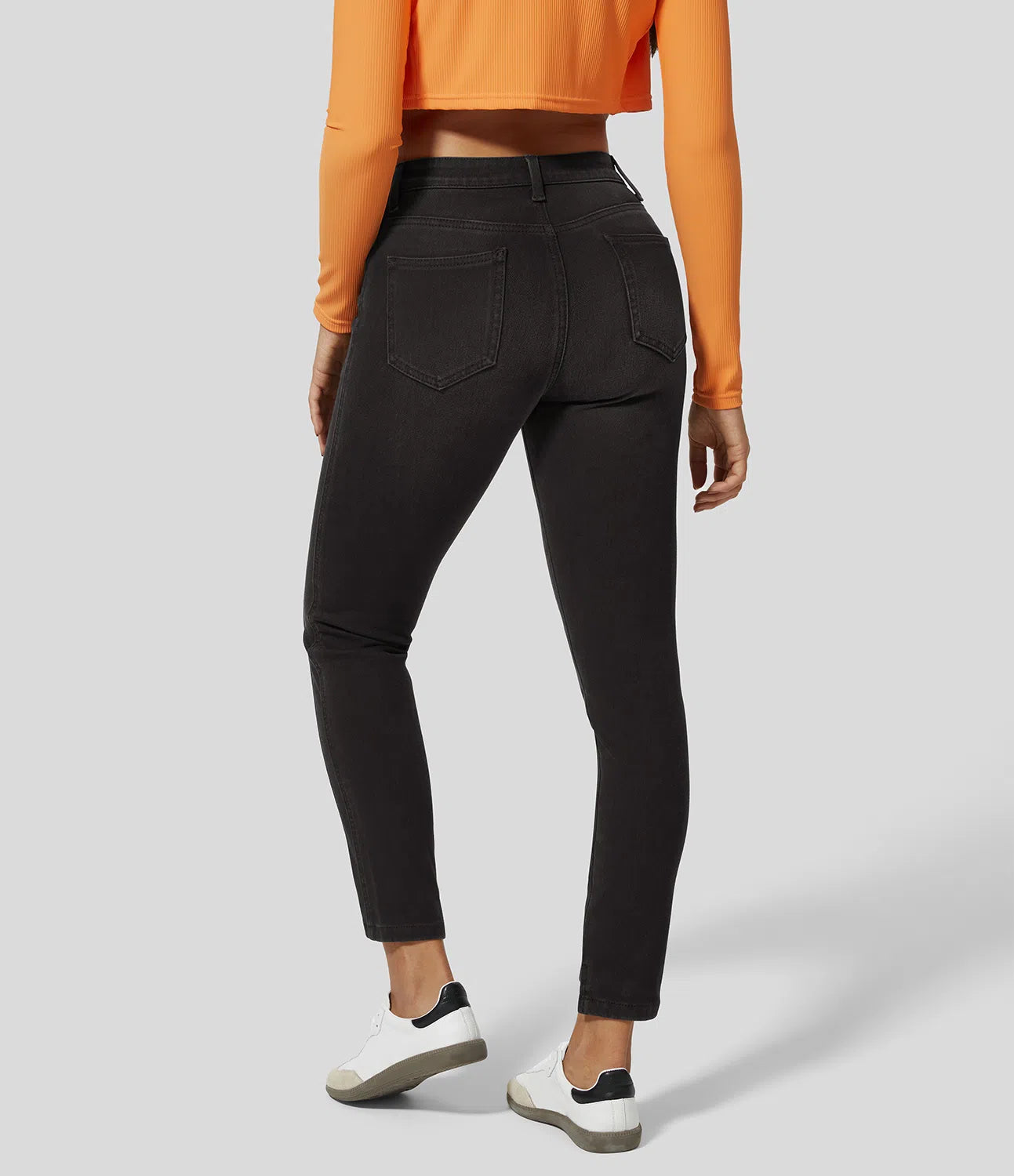 Mid Rise Button Zipper Multiple Pockets Stretchy Knit Casual Skinny Jeans-Legletic