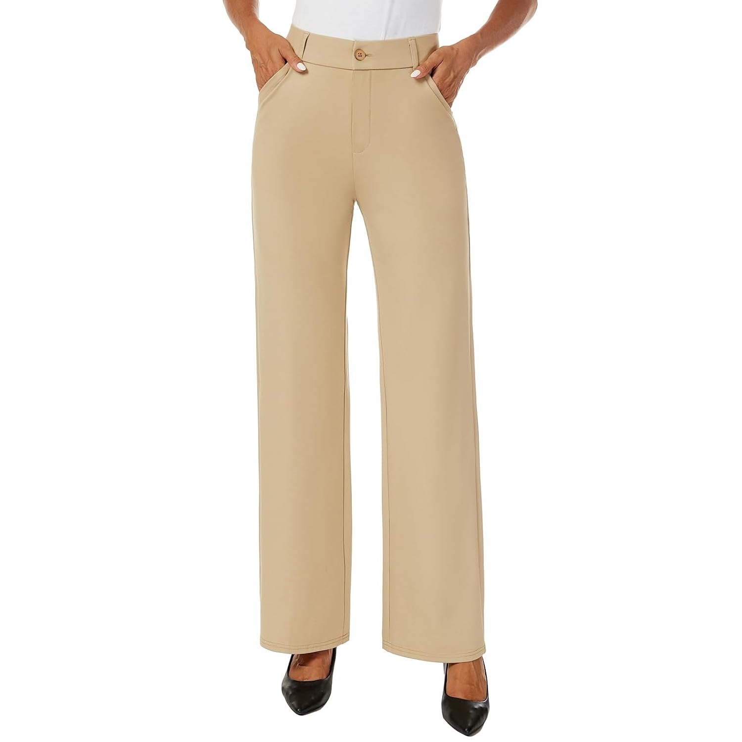 Casual Straight High Trousers With Pockets For Women