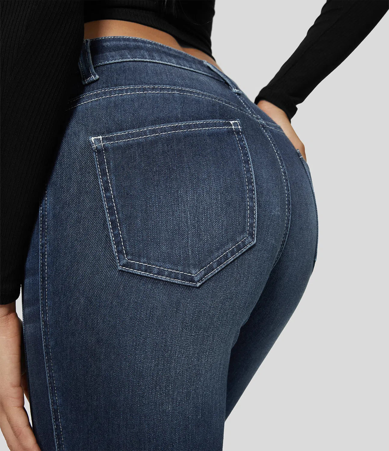 Mid Rise Button Zipper Multiple Pockets Stretchy Knit Casual Skinny Jeans-Legletic