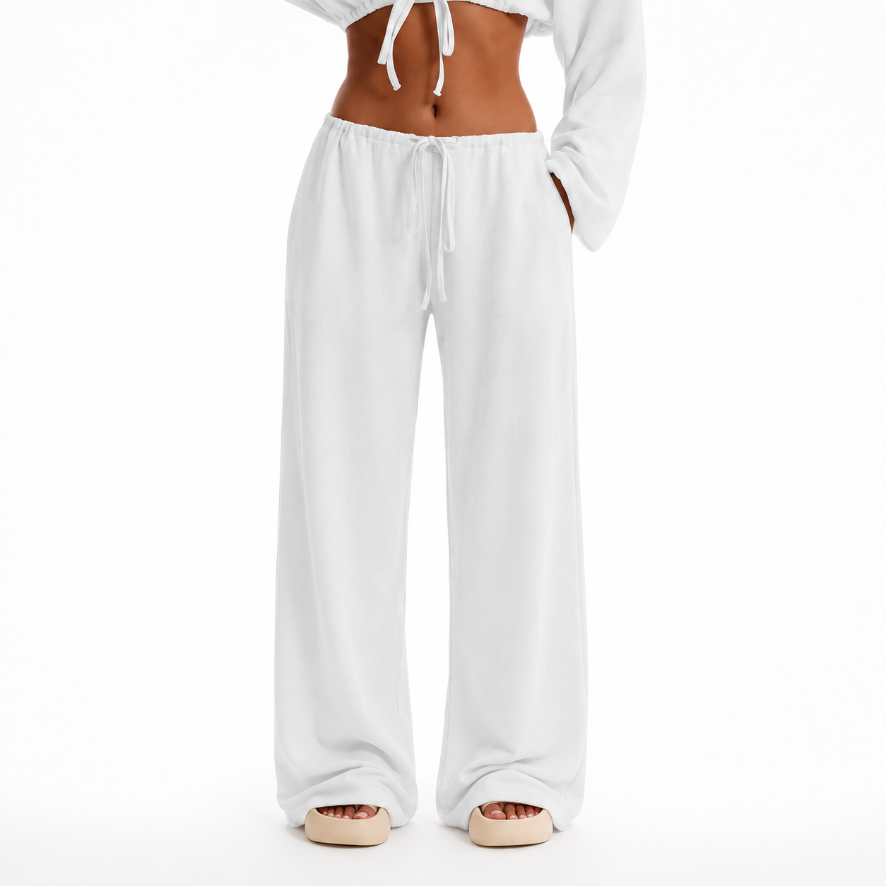Tie Front Linen Feel Vacation Beach Trousers For Women