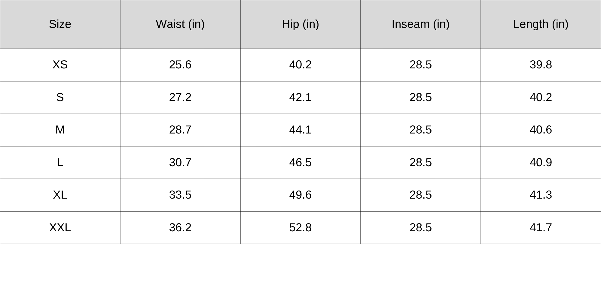 Size Chart